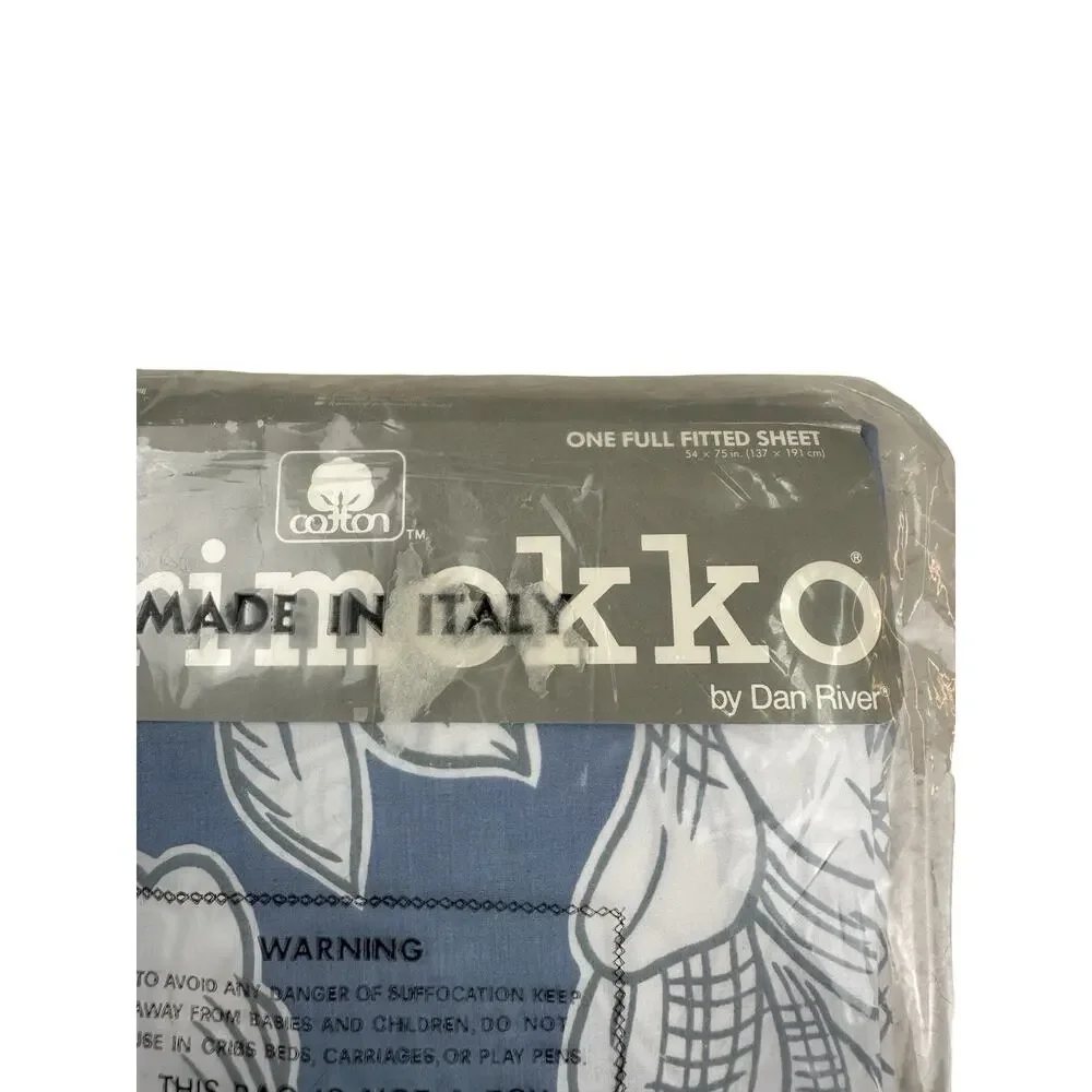 Vintage Marimekko by Dan River Full Fitted Sheet Blue Floral 100% Cotton NOS